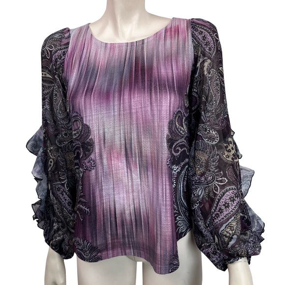 ONE WORLD Tops - One World Paisley Ruffle Sleeved Knit Top